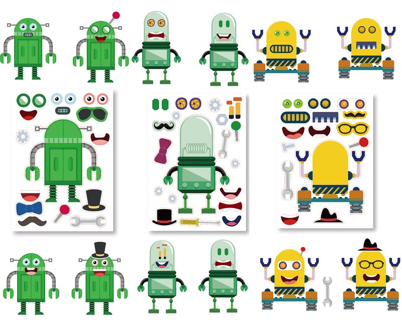 T-Antrix 24 Sheets Make Your Own Robot Stickers Make A Face Stickers for Kids Toddlers with Robots DIY Craft Stickers Kids Party Favor Supplies Crafts - Image 4